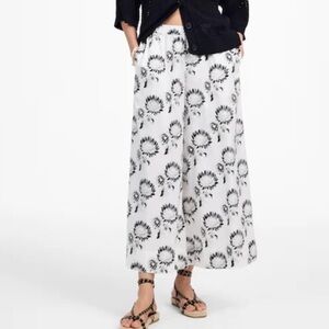 Madewell Pull-On Culottes in Cotton Poplin Graphic Sunflowers White